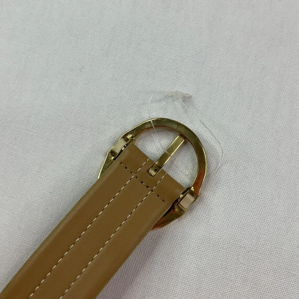 Carlisle Belt Taupe Colored Medium Italy Women Oval Shaped Brass Buckle Fashion